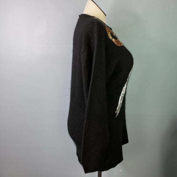 Vtg Work In Progress Sequin Bow Silk Angora Blend Black Holiday Sweater Sz 14/16 - Picture 6 of 17